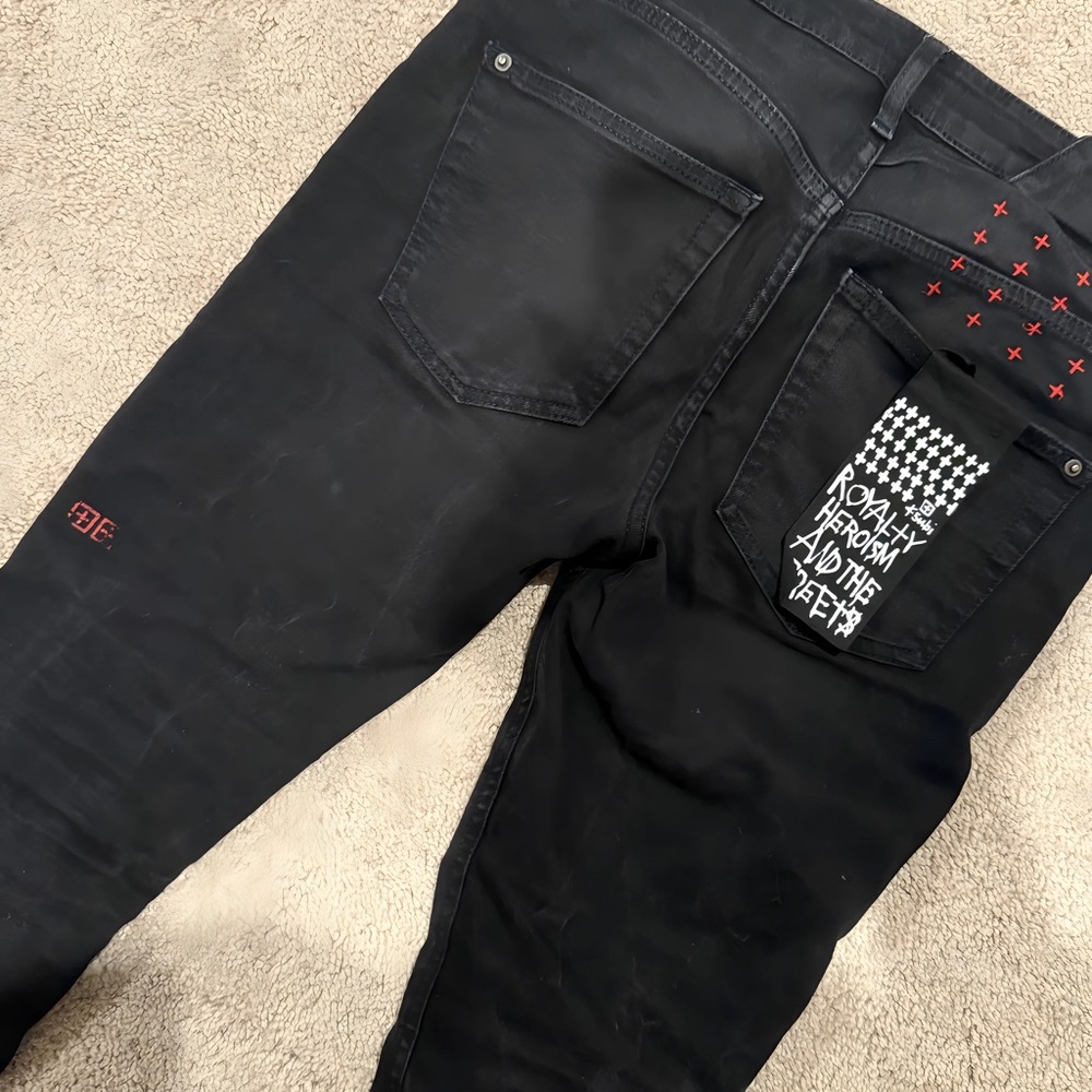 Ksubi Men's Black Skinny Jeans with Red Details